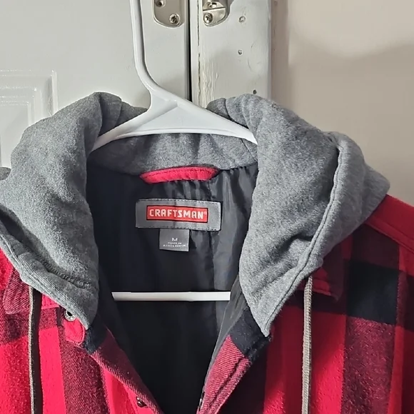 Craft Red and Black Plaid Shirt Jacket with Hood - Picture 3 of 8